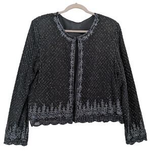 Stenay Silk Beaded Jacket 12 Black Vintage Cardigan Evening Formal Designer Top